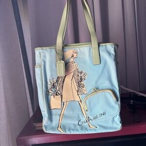 Vtg Coach Limited Edition Bonnie Cashin Graphic Sky Blue Large Tote Bag Canvas
